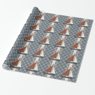 Papel de embrulho de veleiro vermelho e azul