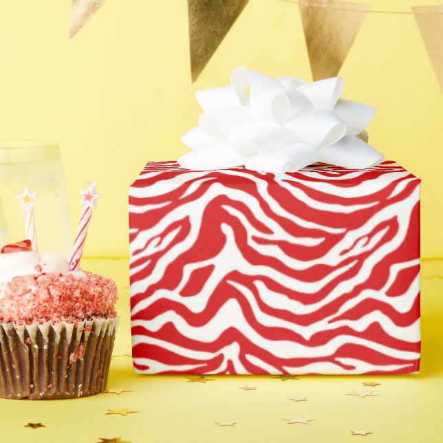 Papel de embrulho de zebra vermelho e branco (Festa de aniversário)