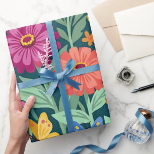 Papel de embrulho de Zínias abstratas e Borboletas