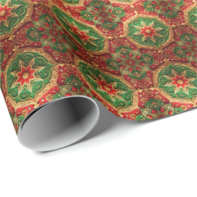 Papel de embrulho decorativo de Natal vermelho ver (Ponta do rolo)