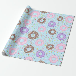 Papel de embrulho delicioso Donuts em azul