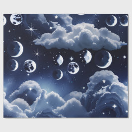 Papel de Embrulho - Design de Lua Celestial Prata
