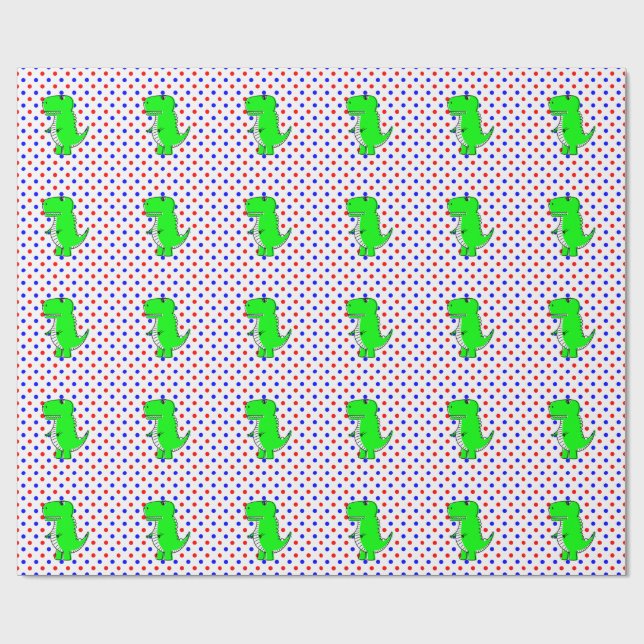Papel de embrulho Dinossauro Verde Pontos Vermelho (Aberto)