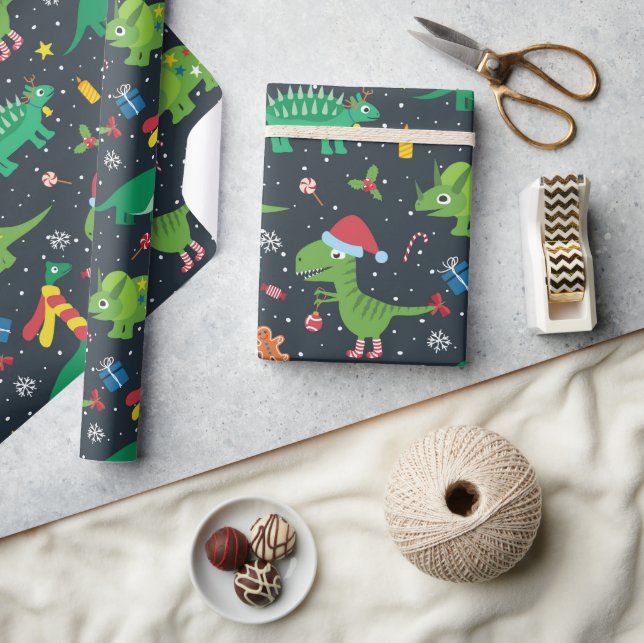 Papel de embrulho Dinossauros de Natal (Artesanato)