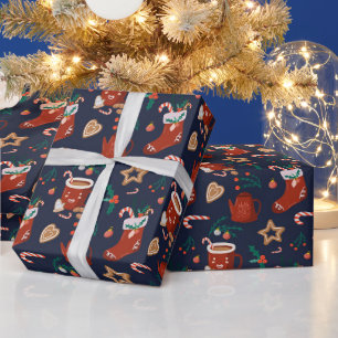 Papel de embrulho divertido de Natal com meias e g