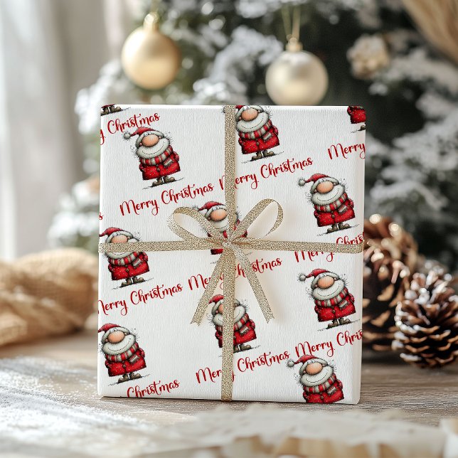 Papel de embrulho divertido e alegre do Papai Noel (Playful Funny Santa Claus Whimsy Wrapping Paper)