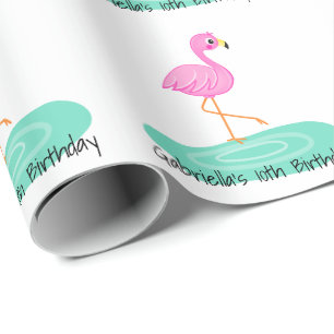 Papel de embrulho do aniversário do flamingo do