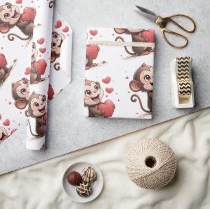 Papel de embrulho do Dia dos Namorados Macaco Cora