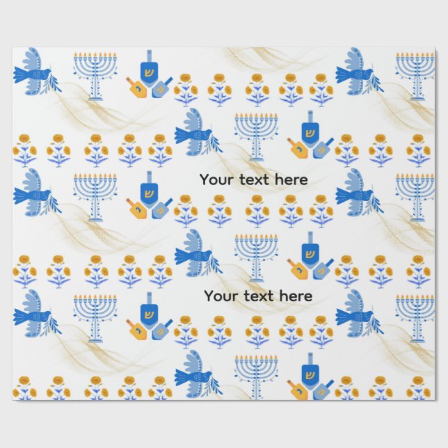 Papel de embrulho do Hanukkah – Menorá, Pombo, Dre (Aberto)