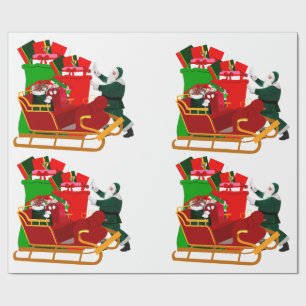 Papel de embrulho do Papai Noel embalando seu tren