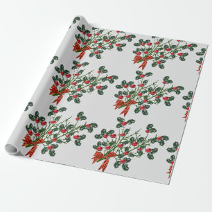 Papel de embrulho do ramo de azevinho de Natal fel