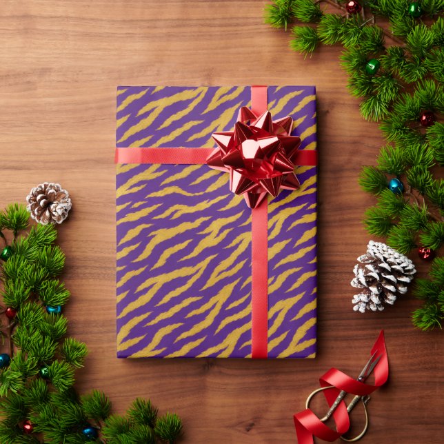Papel de embrulho do tigre dourado roxo (Presente de Natal)