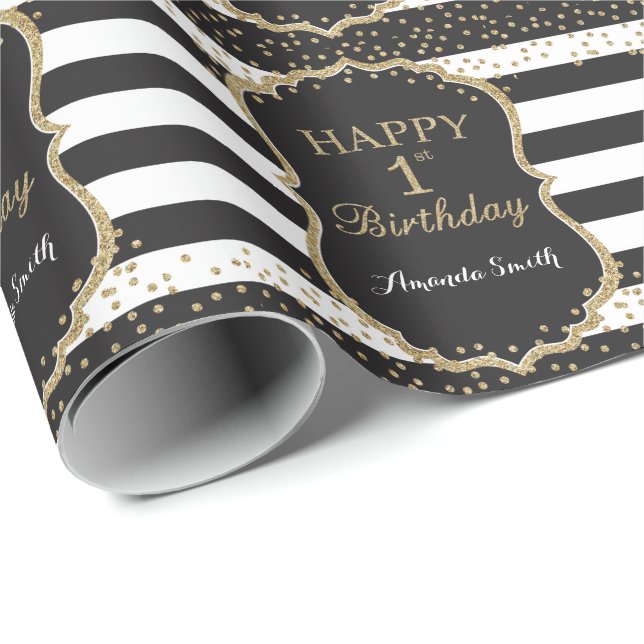 Papel de embrulho Dourado para primeiro aniversari (Ponta do rolo)
