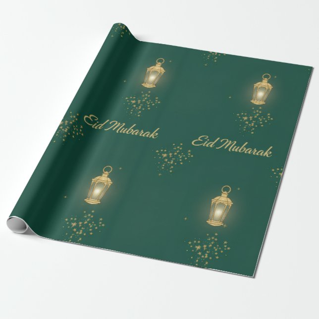 Papel de embrulho Eid Verde/Dourado (Desenrolado)