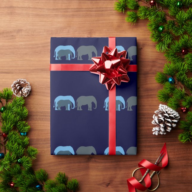 Papel de embrulho Elefantes Azuis (Presente de Natal)