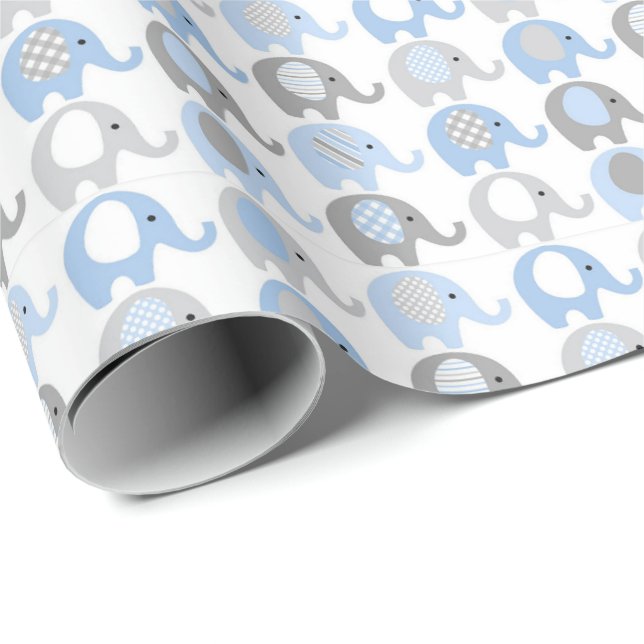 Papel de Embrulho - Elefantes Azul e Cinza (Ponta do rolo)