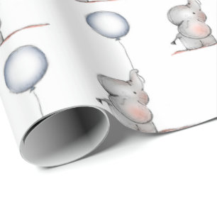 Papel de embrulho - Elefantes para bebês com balõe