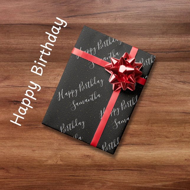 Papel de embrulho elegante de aniversário com nome (Criador carregado)