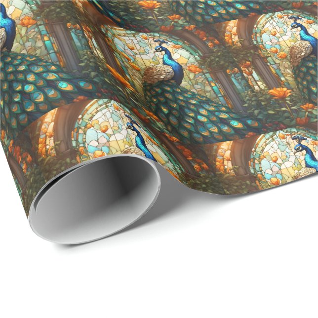 Papel de embrulho elegante do pavão presente (Ponta do rolo)