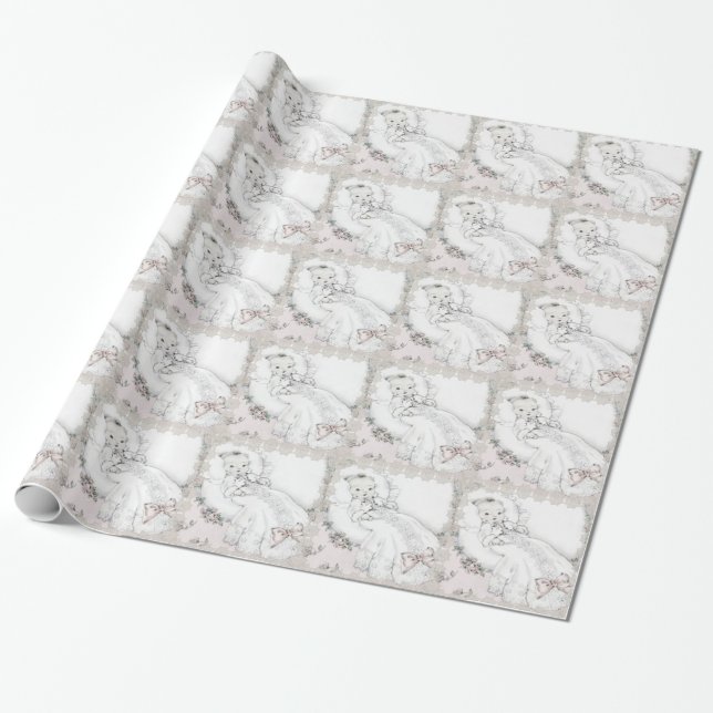 Papel de embrulho elegante vintage rosa para chá d (Desenrolado)