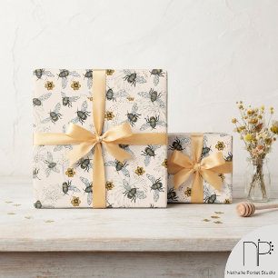 Papel de Embrulho Elegantes Flores de Mel e Margar