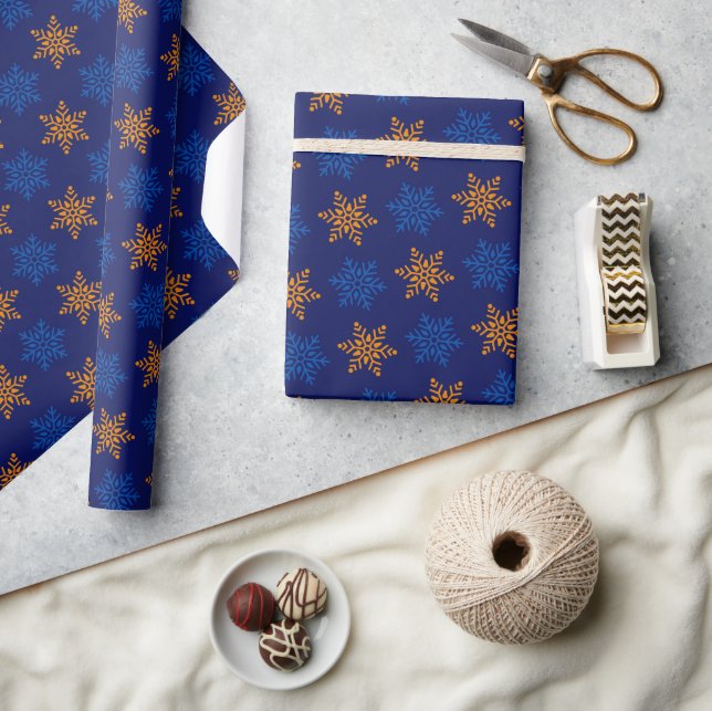 Papel de embrulho em flocos de neve de Natal azul- (Artesanato)