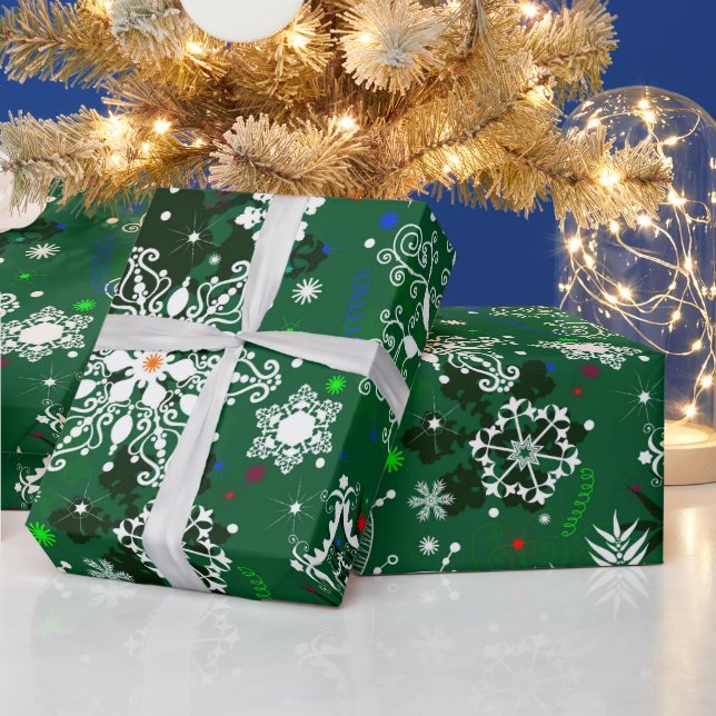 Papel de embrulho em flocos de neve de Natal verde (Feriados)
