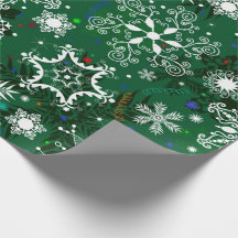 Papel de embrulho em flocos de neve de Natal verde