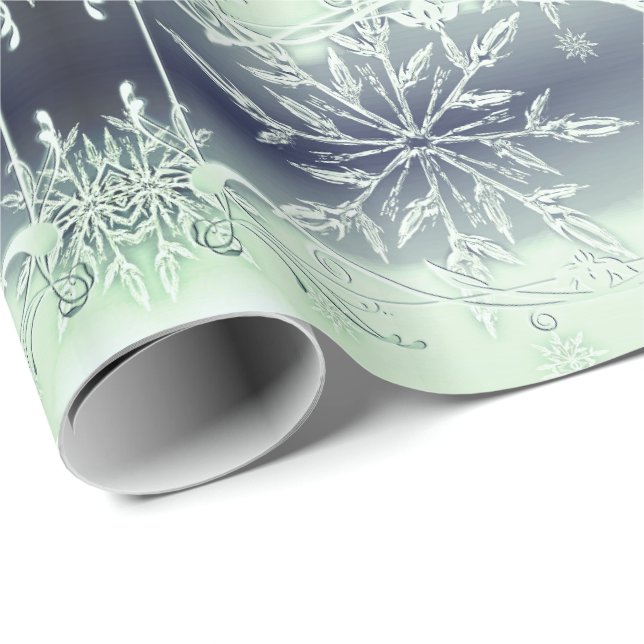 Papel de embrulho em flocos de neve verde-mint (Ponta do rolo)