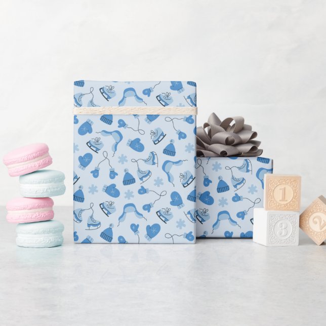 Papel de embrulho em rolo com padrão azul desenhad (Chá de bebê)