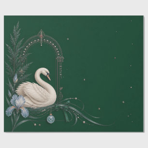Papel de embrulho esmeralda de Natal de luxo cisne