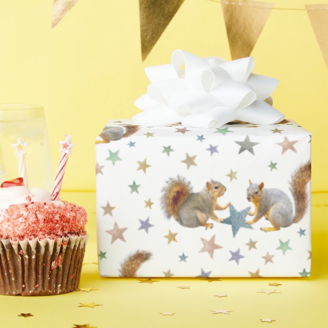Papel de embrulho Esquilos com Estrelas (Festa de aniversário)