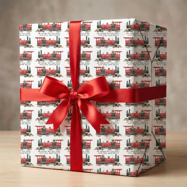 Papel de embrulho estético de trem vintage (Next stop: great gifts.)