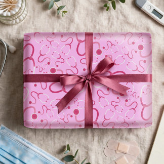 Papel de embrulho estetoscópio tema de saúde rosa