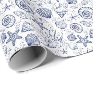 Papel de embrulho Estrela-do-mar conchas azuis e b
