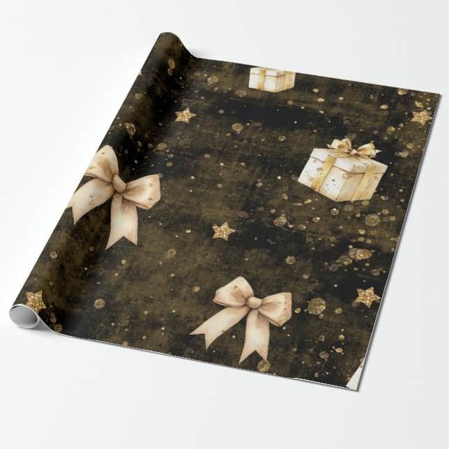 Papel de embrulho estrelas brilho dourado presente (Desenrolado)