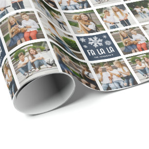 Papel de embrulho FA LA LA com grade de 8 fotos pe