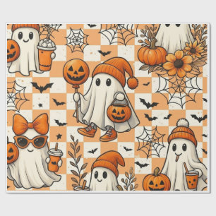 Papel de embrulho fantasmas de Halloween retrô fof
