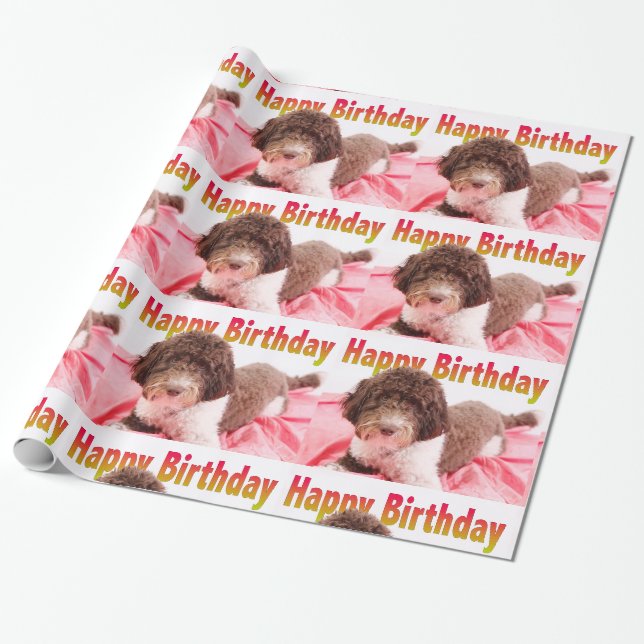 Papel de embrulho Feliz Aniversário cachorro Labra (Desenrolado)