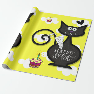 Papel de embrulho Feliz Aniversário Gata Senhora A