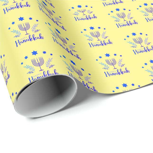 Papel de embrulho Feliz Hanukkah (Ponta do rolo)