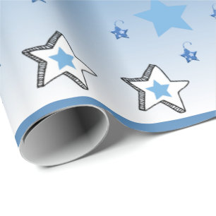 Papel de embrulho Feliz Natal Estrelas Azuis