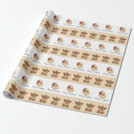 Papel de embrulho Feliz Natal Papai Noel e Rena