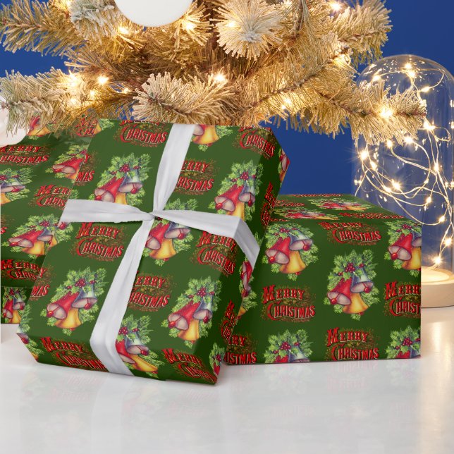 Papel de embrulho "Feliz Natal" sinos retrô (Feriados)