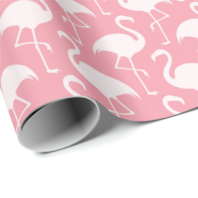 Papel de embrulho Flamingo branco rosa (Ponta do rolo)