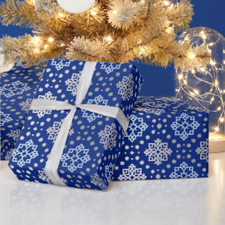 Papel de embrulho floco de neve azul e branco 