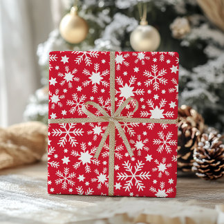 Papel de embrulho floco de neve branco e vermelho
