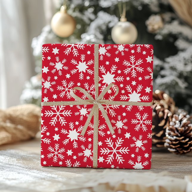 Papel de embrulho floco de neve branco e vermelho (Criador carregado)