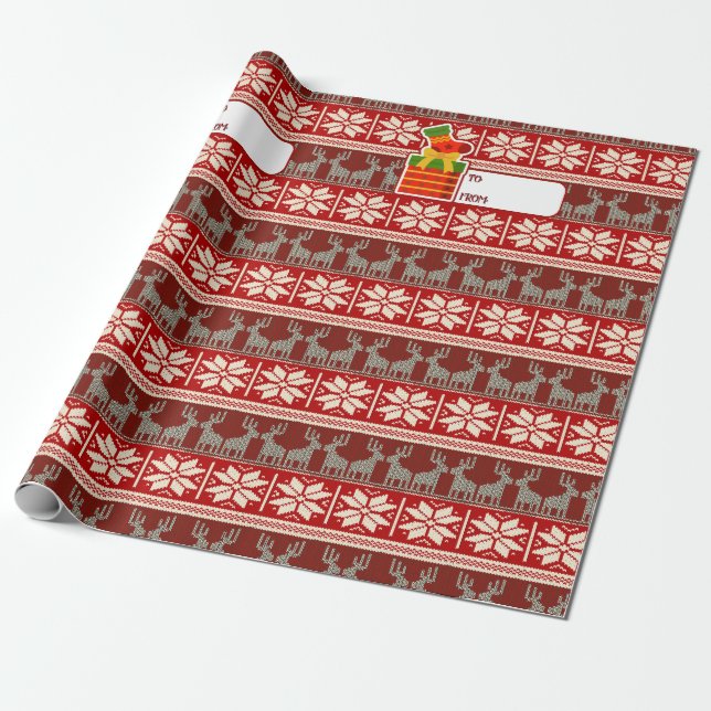 Papel de embrulho Flocos de neve e Rena (Desenrolado)