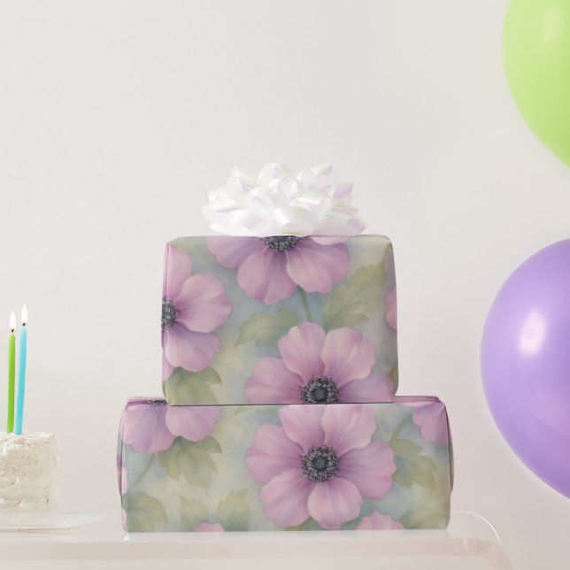 Papel de Embrulho Floral Anêmona Rosa (Presentes para festas)